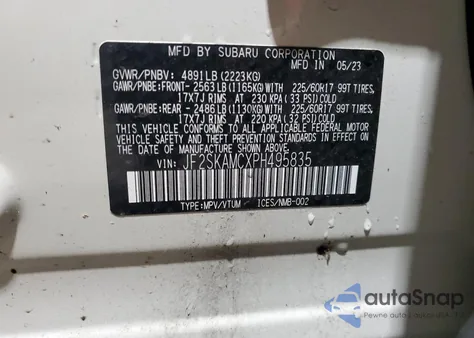 2023 Subaru Forester Wilderness z USA, uszkodzony, nr VIN JF2SKAMCXPH495835